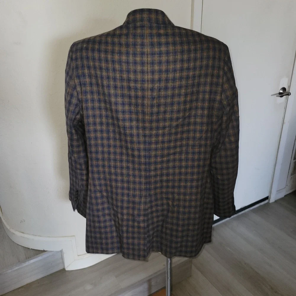 Holland & Sherry Plaid Blue Wool Blazer Balani Suit‎ Jacket 42 Office Career